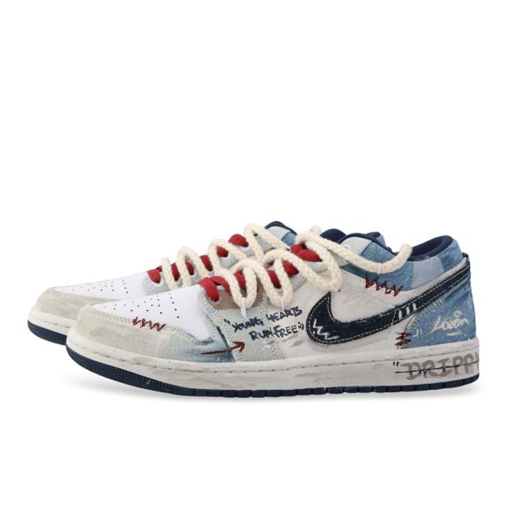 [Custom Western Cowboy]Air Jordan 1 Low Unisex Denim Style Blue