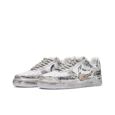 [Customized Snakeskin Pattern/Skull] Air Force 1 Low-top Shoes Unisex Grafiti Grey/White