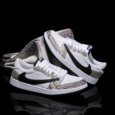 [Custom Natural-Colored Python Pattern] Air Jordan 1 Low - Top Skateboarding Shoes Unisex