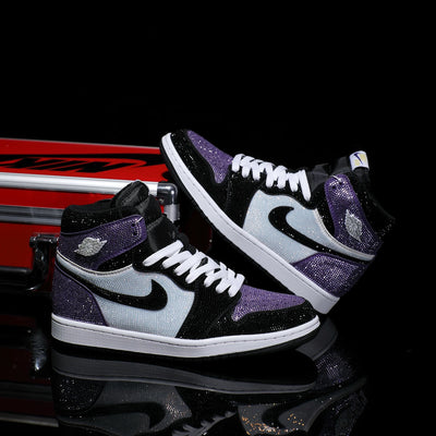 [Custom Blackish Purple - Full Diamond] Air Jordan High - Top Skateboarding Shoes Unisex