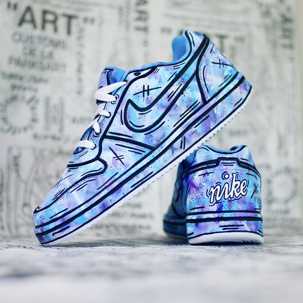 [Custom Hand-Painted 2D - Blue-Purple Graffiti] Air Force 1 Skateboarding Shoes Low-top Unsex