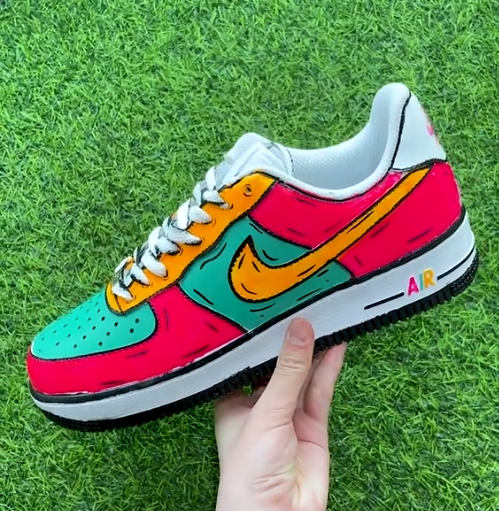 [Custom 2D Graffiti] Air Force 1 Skateboarding Shoes Unisex Red/Green/Orange